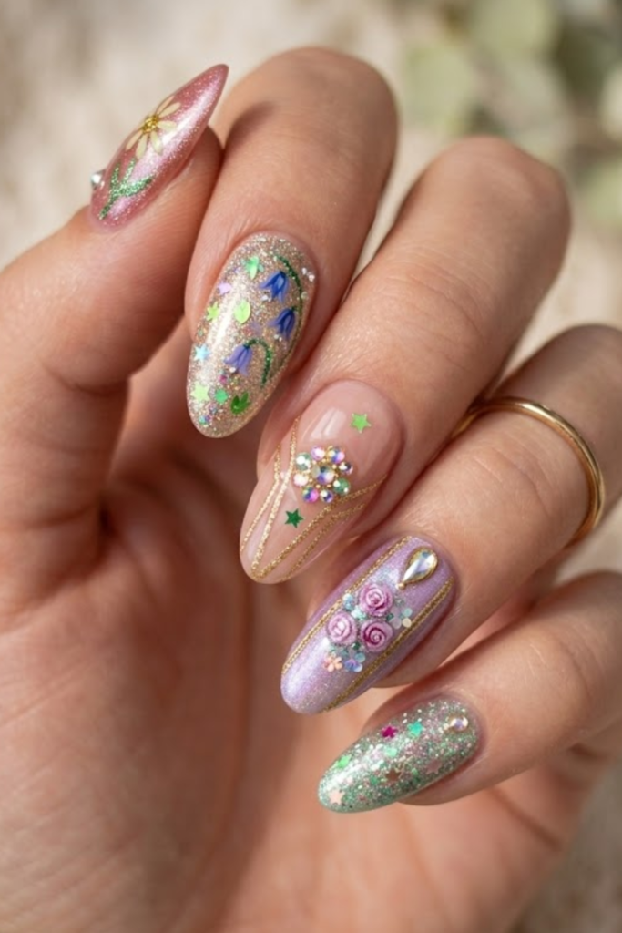 Glitter Floral Nails