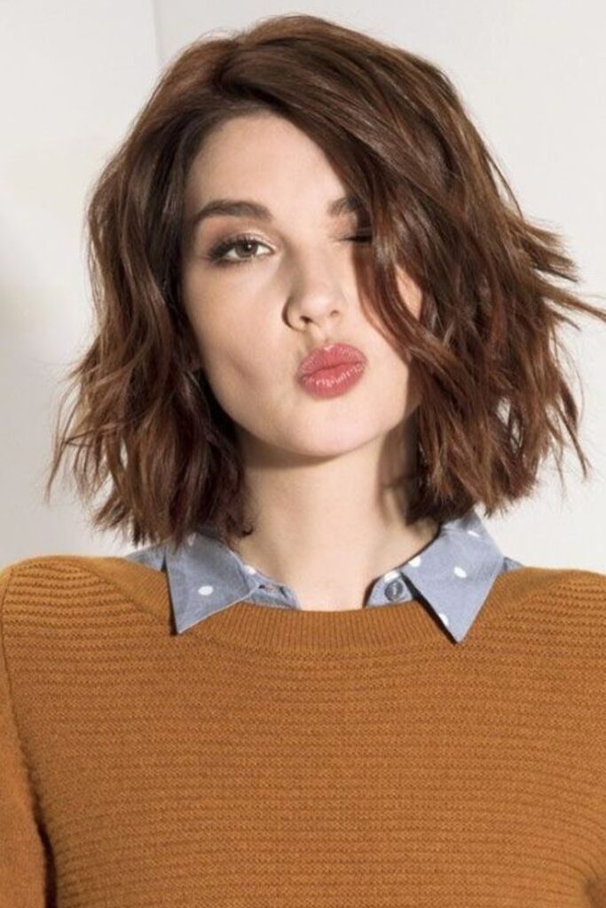 Shoulder Length Curly Bob with Blunt Ends
