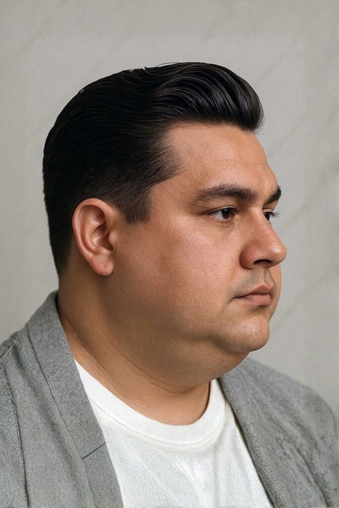 Slicked Back Volume on a man with a round face