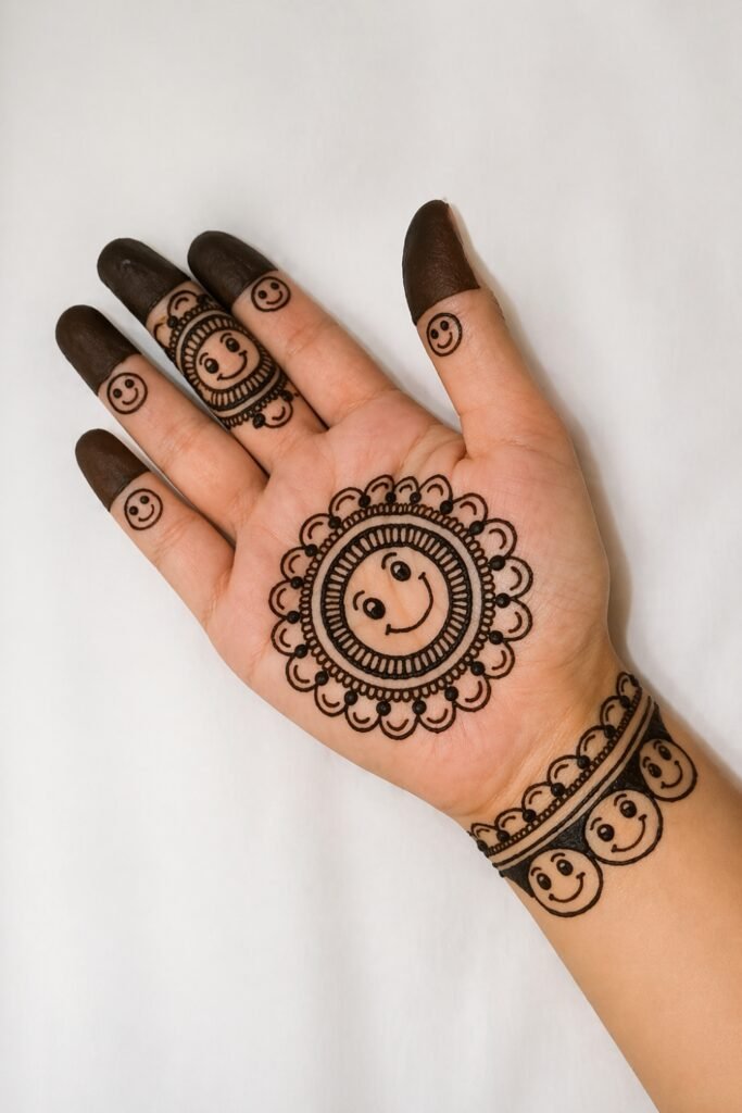 Smiley Face Finger Tip Mehndi