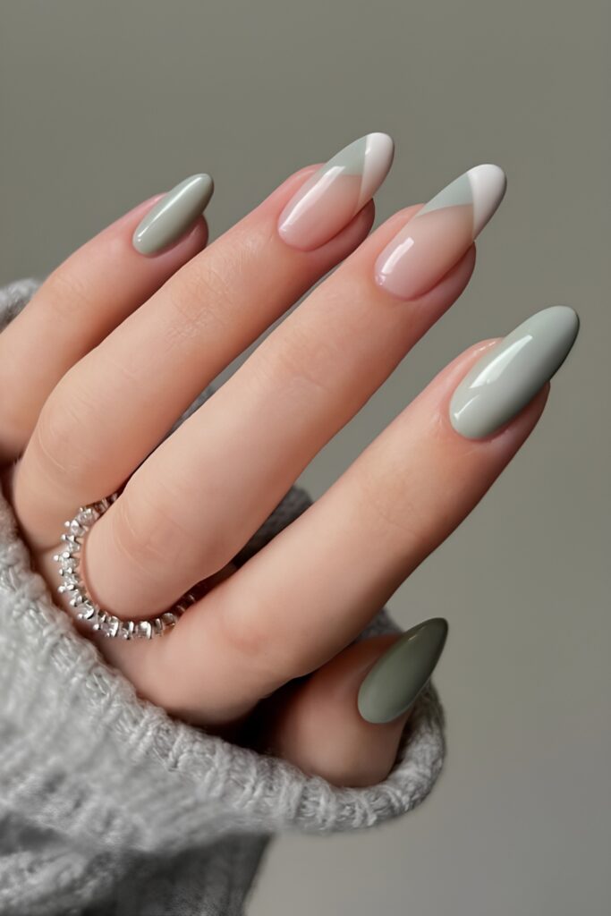 Soft Dusty Sage Almond Nails