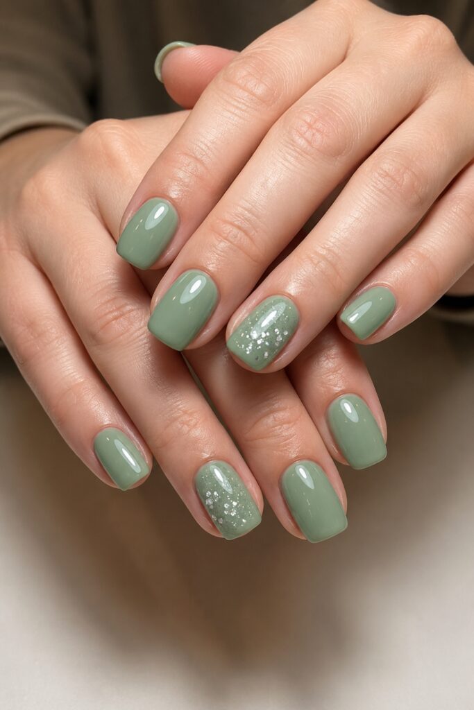 Soft Floral Sage Square Nails