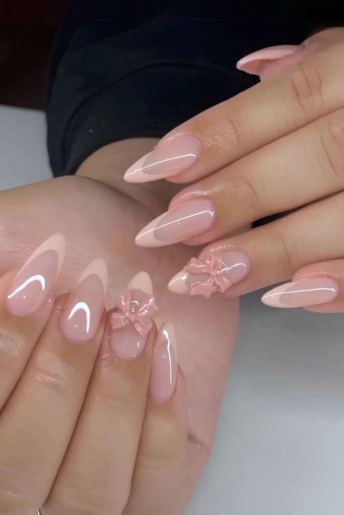 Soft Peach Bow Nail Design