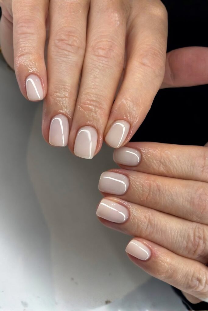 Soft Square Warm Beige BIAB Nails