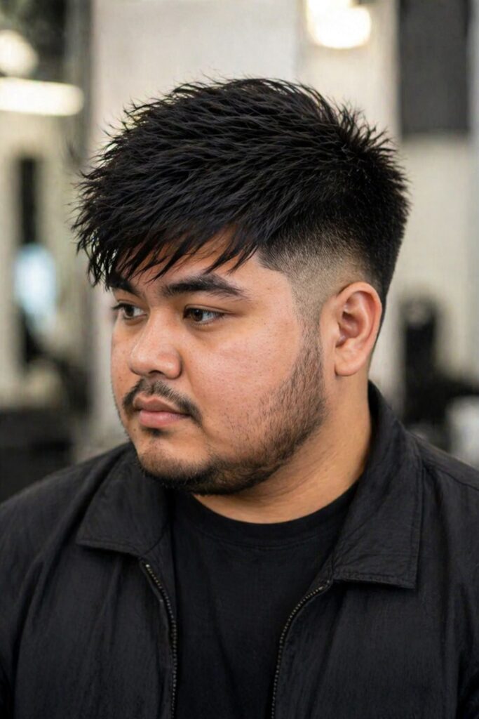 Sweeping Fringe on a man with a round face
