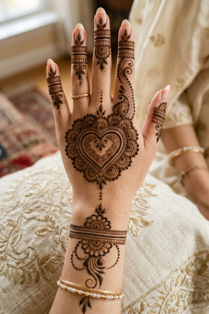 Symmetrical Back Hand Heart Mehndi
