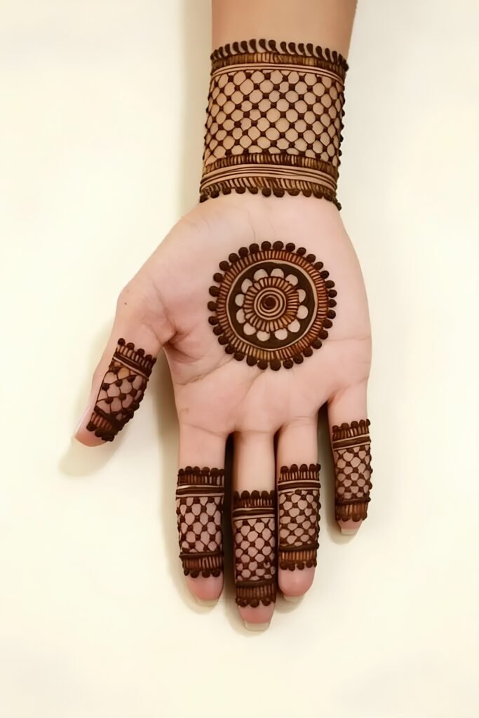 Symmetrical Floral Net Palm Mehndi Design