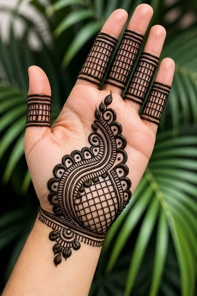 Symmetrical Paisley Palm Mehndi Design