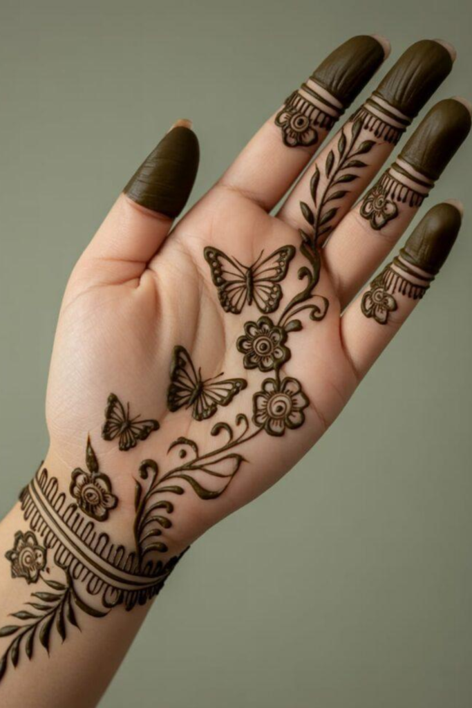 Symmetrical Palm and Finger Butterfly Mehndi