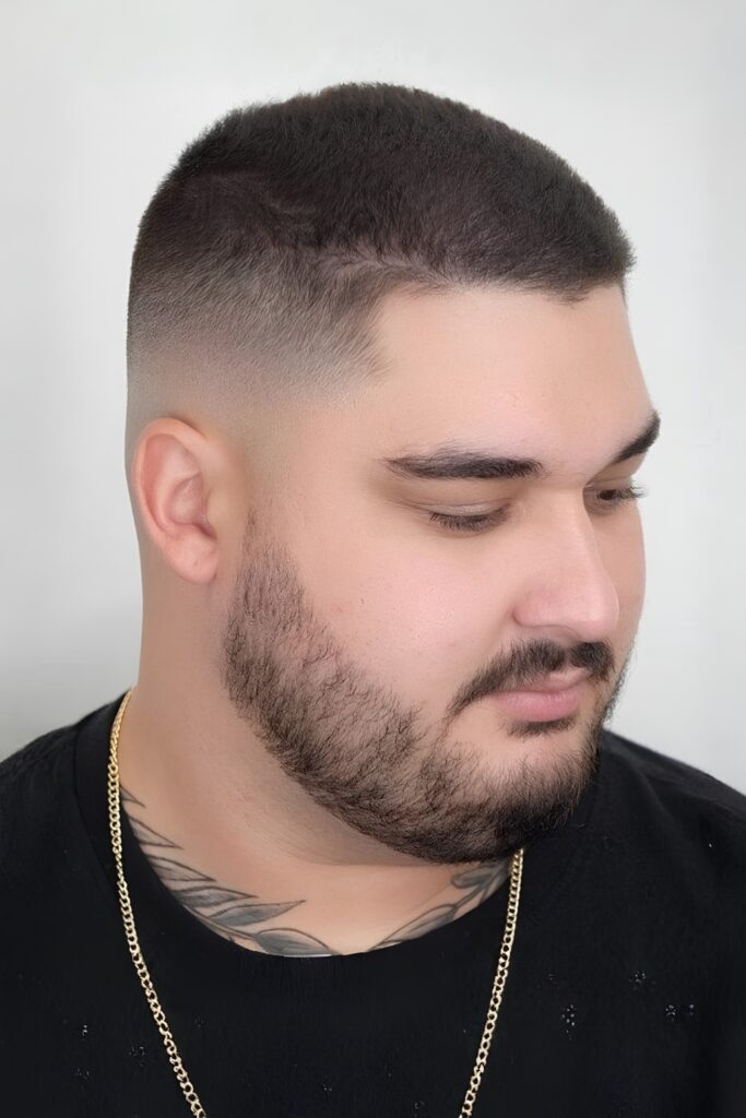Textured Buzz Cut on a man with a round face