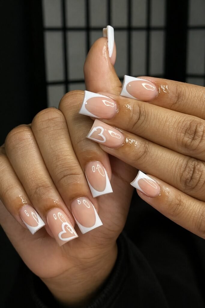 Tiny Hearts on Coffin Shaped Nails