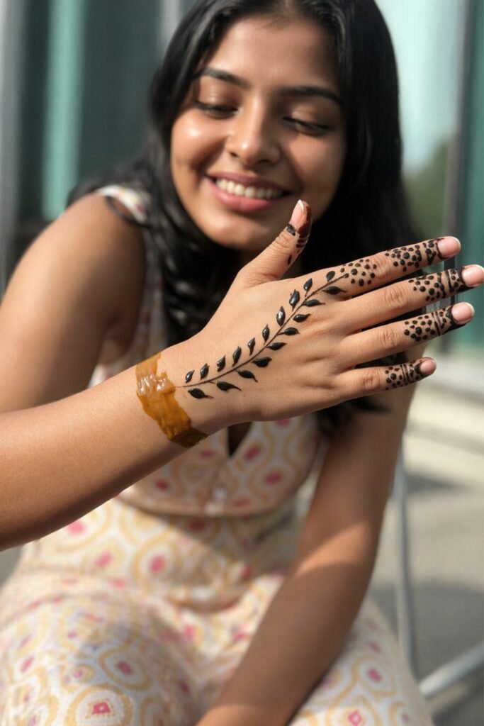 Tiny Leaf Border Finger Mehndi