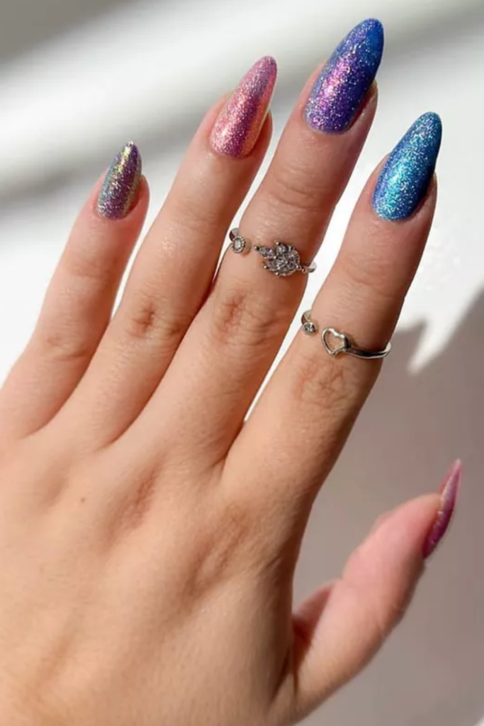 Unicorn Skittle Glitter Nails