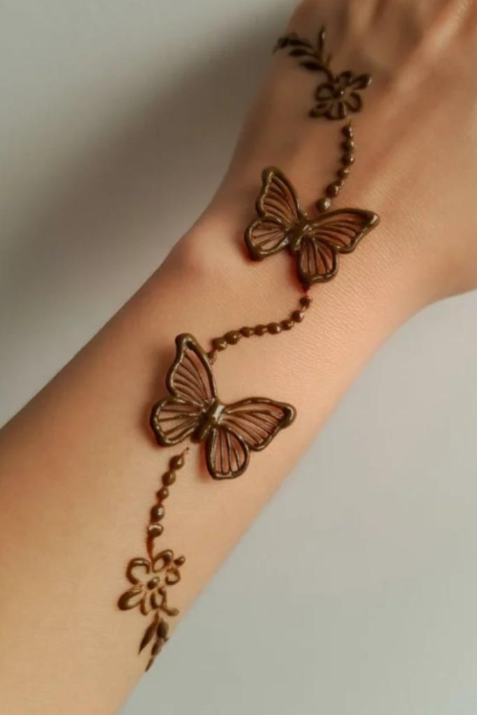 Vine Connected Back Hand Butterfly Mehndi
