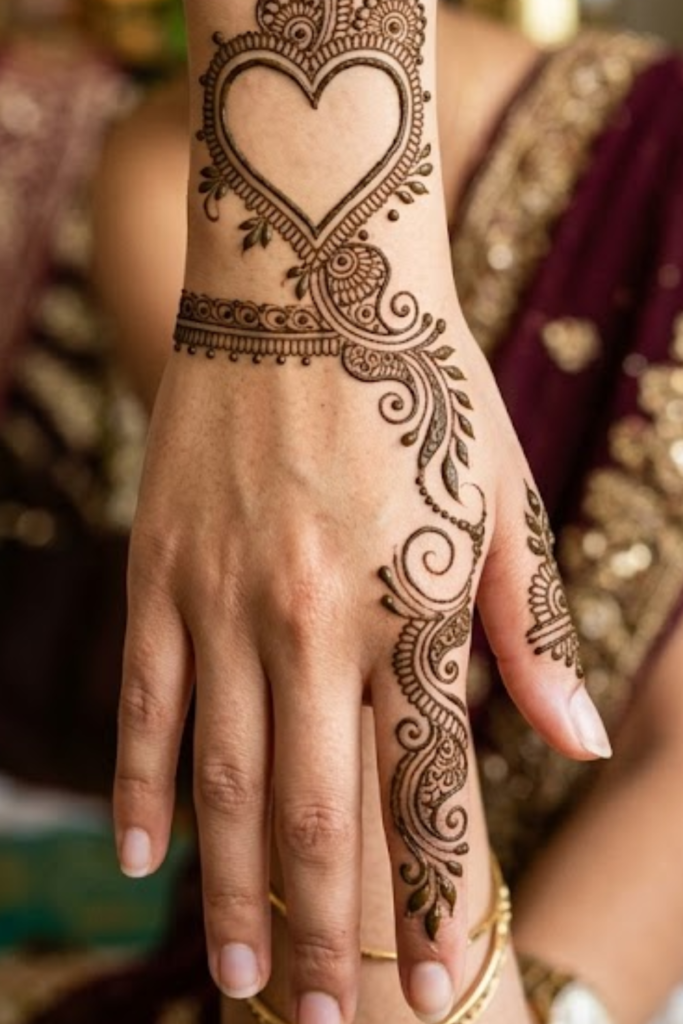 Vine Trail Wrist Heart Mehndi