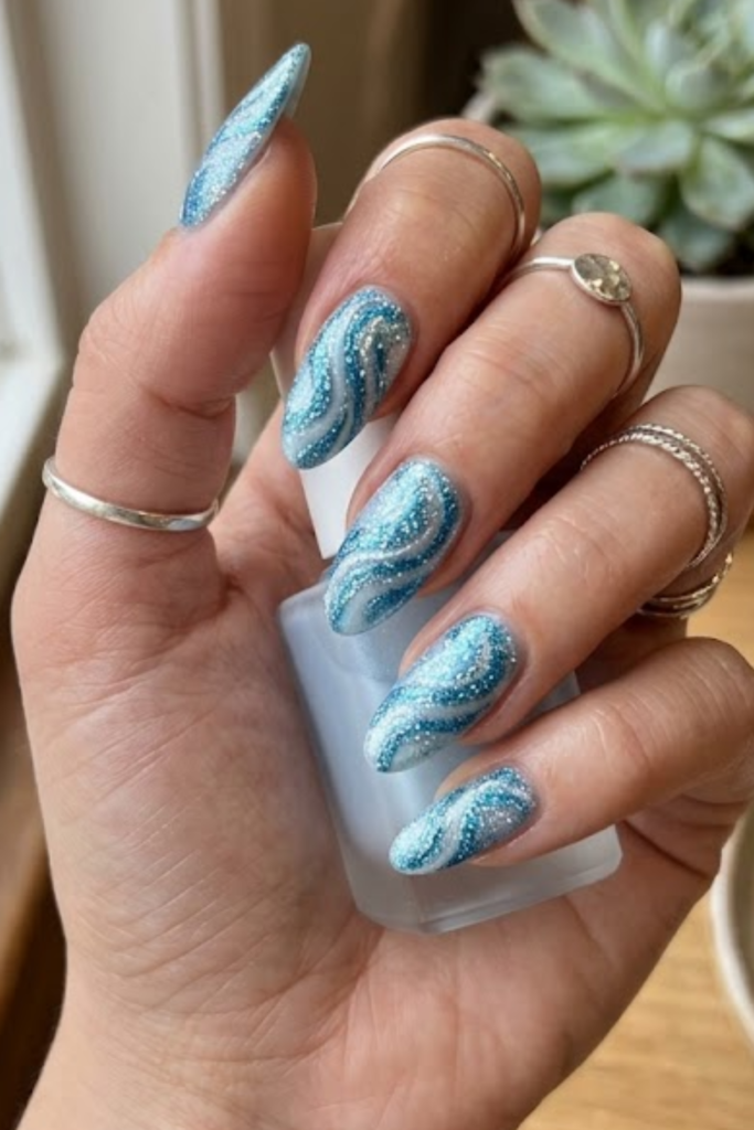 Waves Glitter Nails
