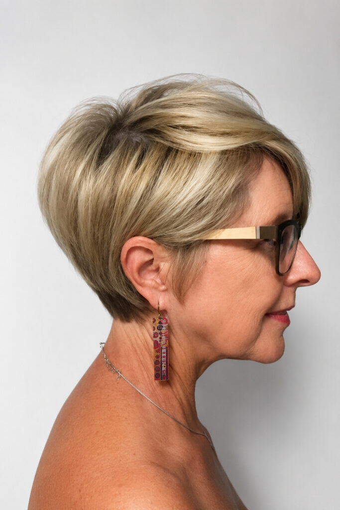 Asymmetrical Bixie Style on an older woman