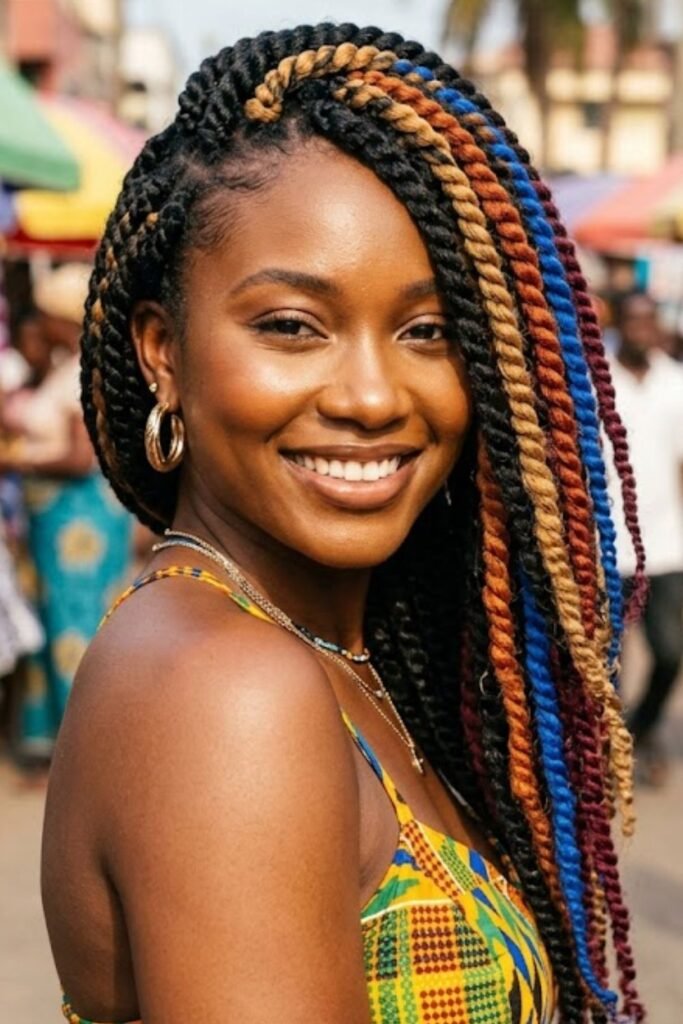 Asymmetrical Bob Havana Twists with Color Blocks