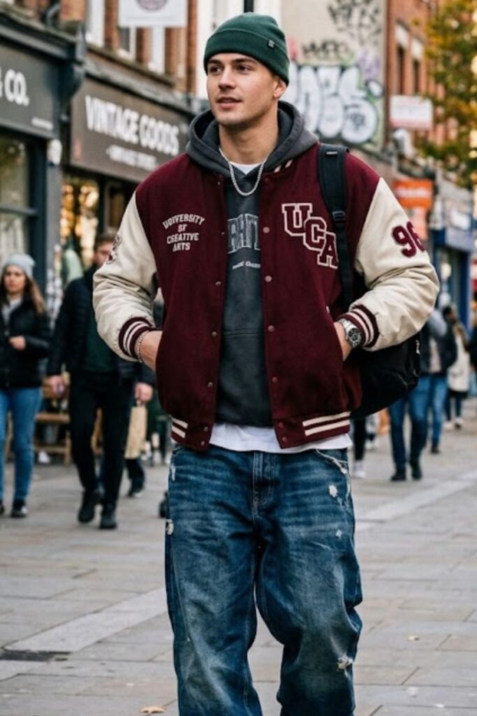 Baggy Denim with Varsity Jacket