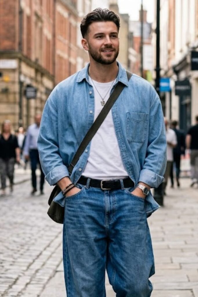 aggy Jeans with Oversized Shirt Button-up Shirt