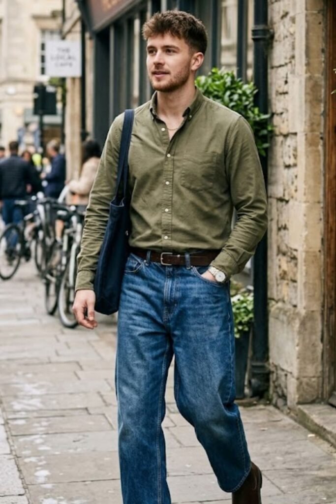 Baggy Jeans with Tucked Shirt & Chelsea Boots