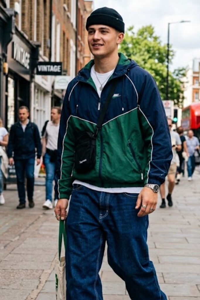 Baggy Jeans with Windbreaker and Sneakers