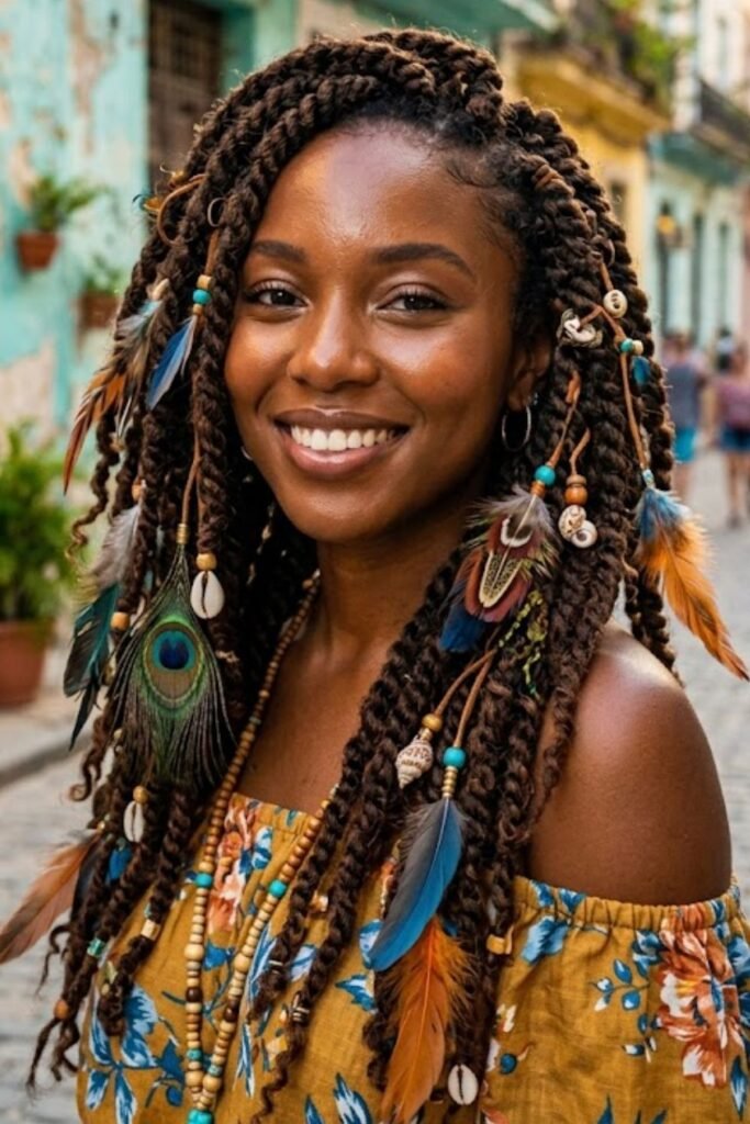 Boho Havana Twists with Feathers and Shells