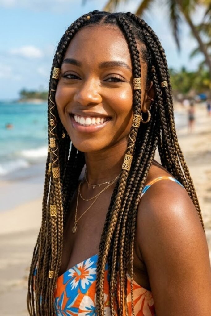 Box Braids with Gold Cuffs