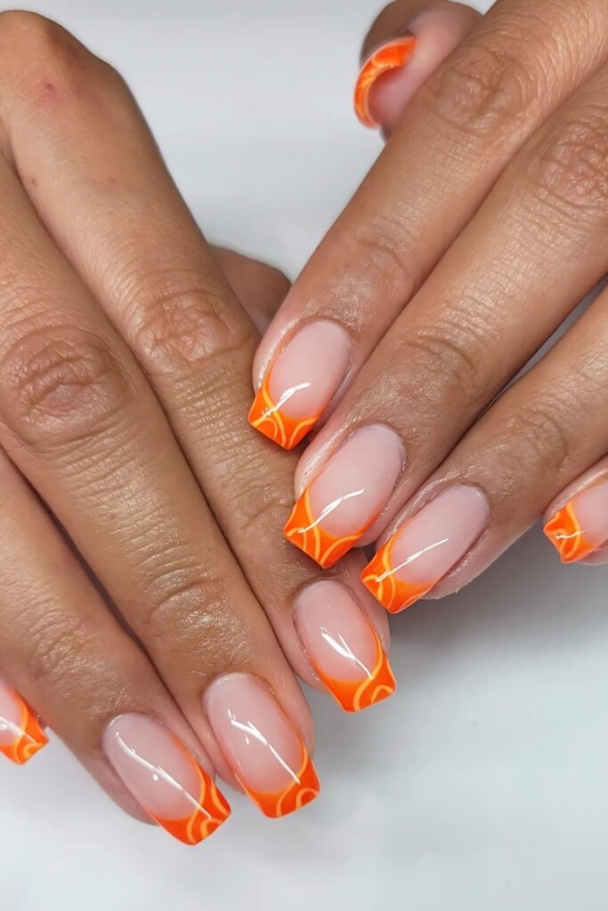 Burnt Orange French Tips Square Nails