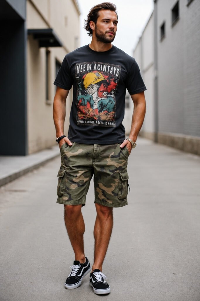 Camo Shorts with a Graphic Tee