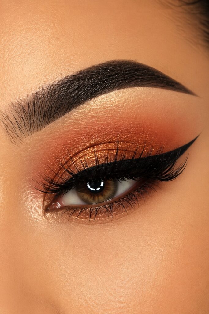 Caramel Brown with Peachy Orange Glow eyeshadow