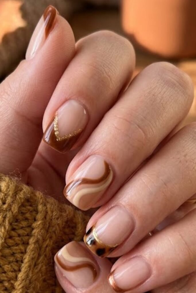 Caramel French Tip Variations on Short Nails