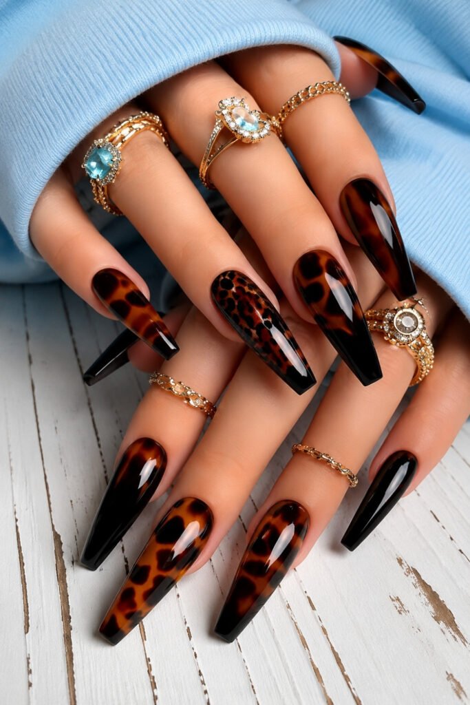 Caramel Tortoiseshell Stiletto Nails