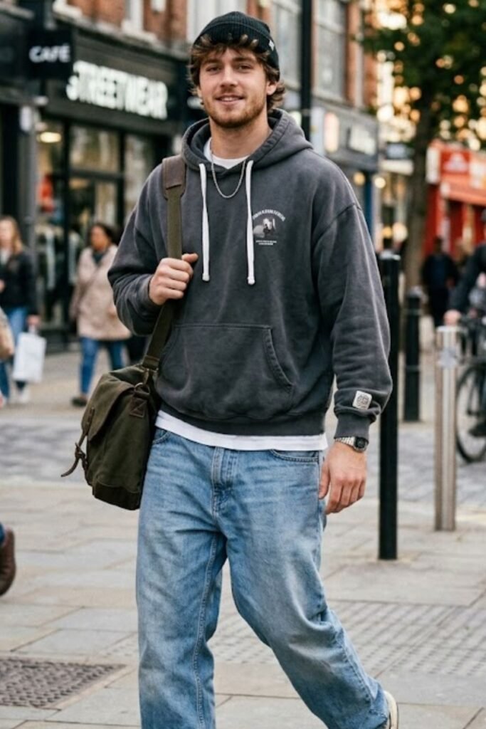 Casual Baggy Jeans Outfit with Hoodie