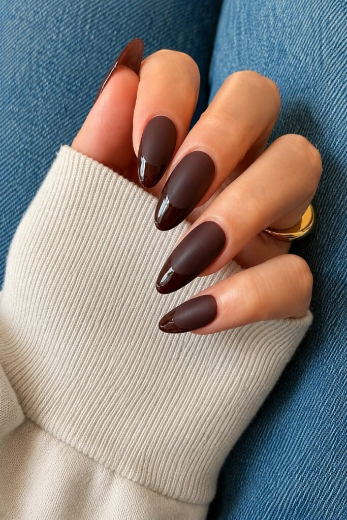 Chocolate Brown Matte Almond Nails