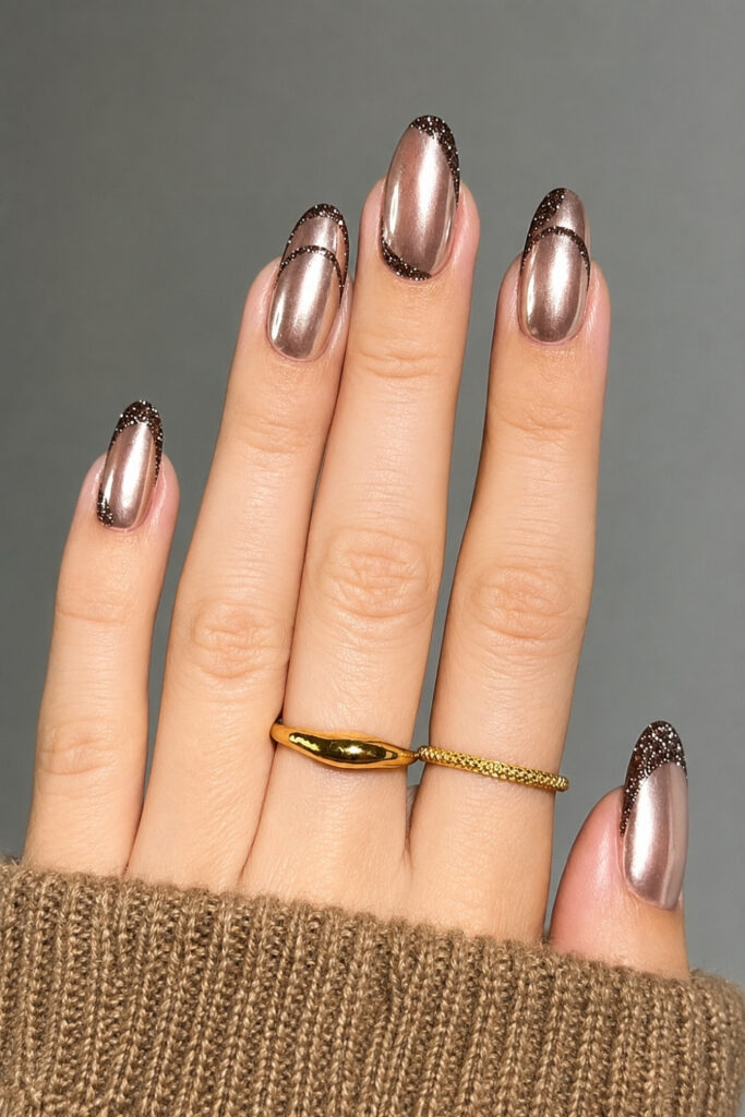 Chocolate Coffin nails With Gold Chrome