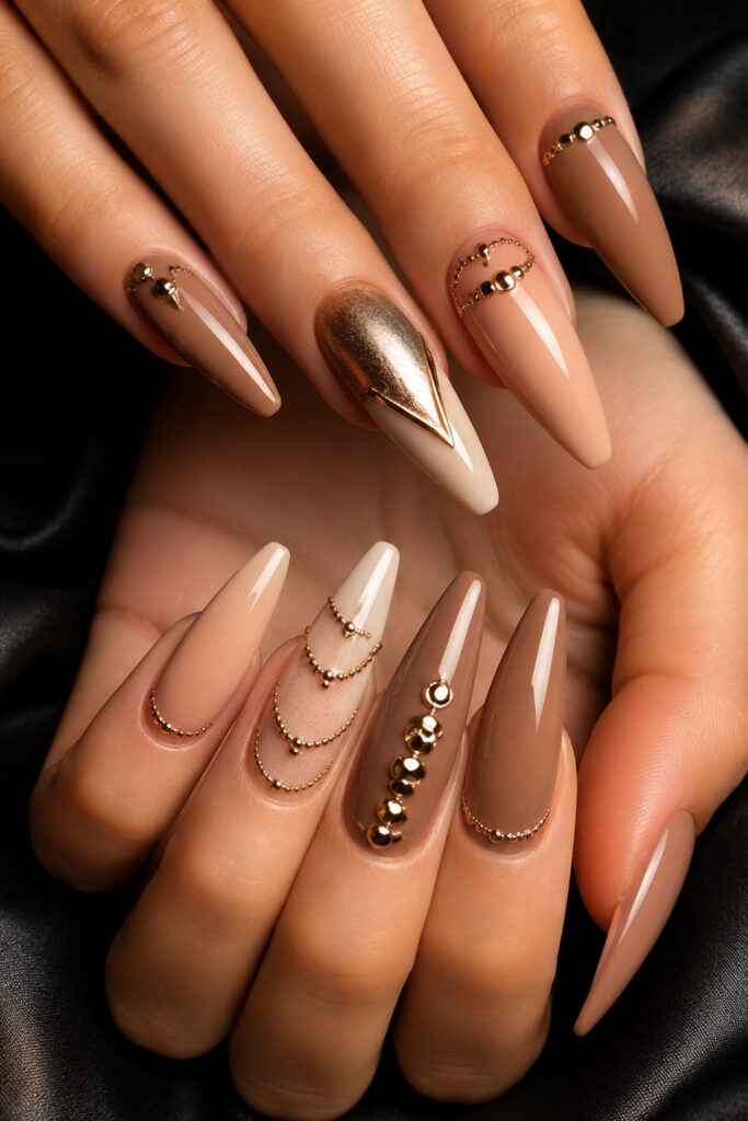 Chocolate nails With Pearl Accents