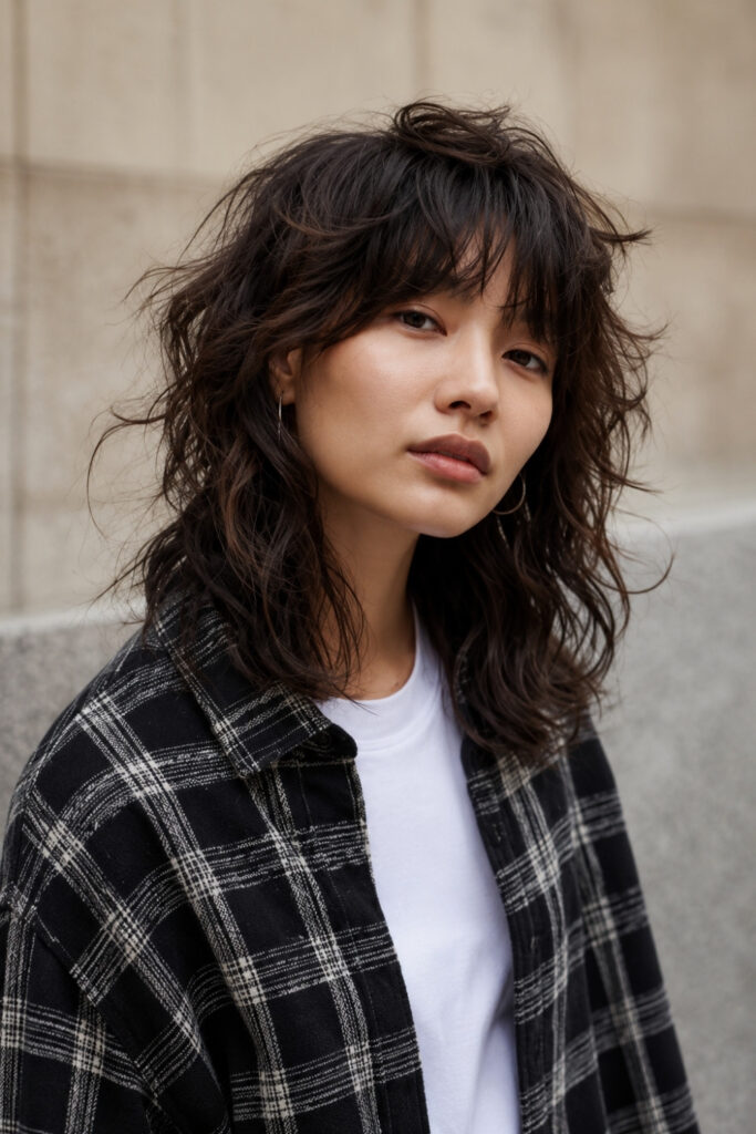 Classic Grunge Shag with Curtain Micro Bangs
