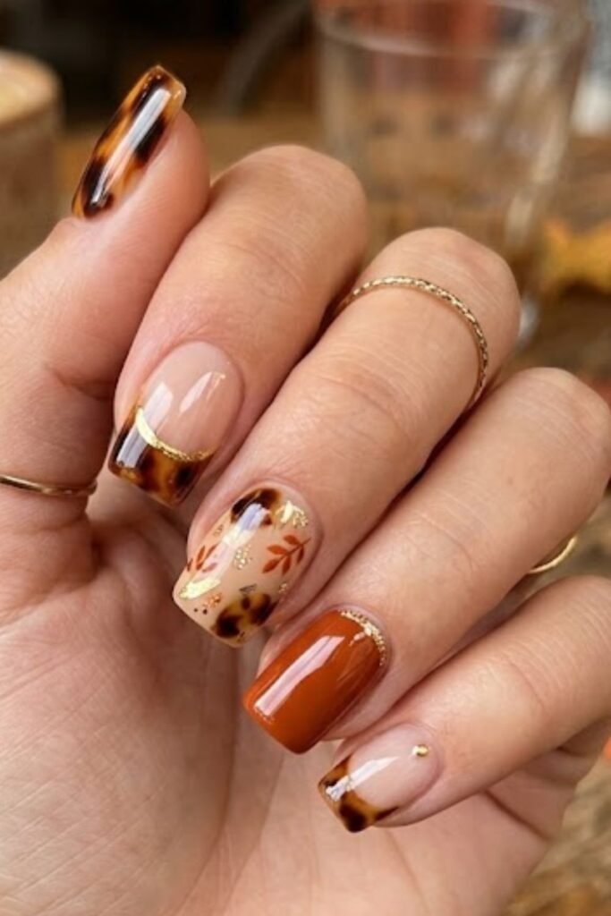 Classic Tortoiseshell Pattern on Square Nails