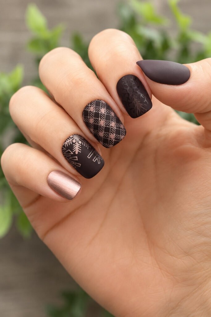 Cozy Chocolate Brown Sweater Texture Nails