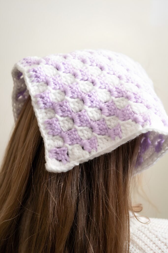 Crochet Checkered Triangle Hair Scarf