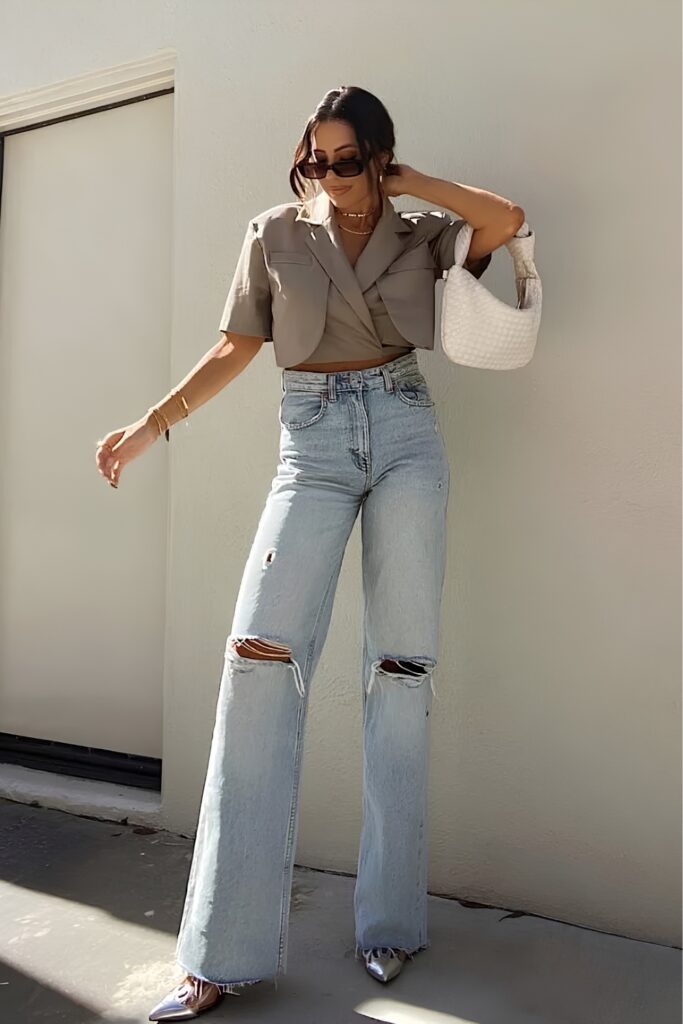 Cropped Blazer With Distressed Jeans