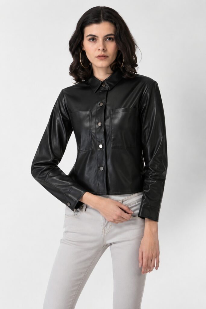 Cropped Leather Jacket With Mom Jeans
