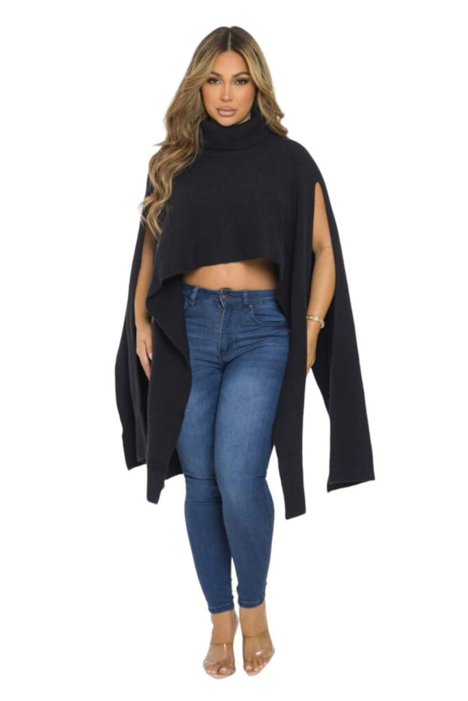 Cropped Wool Cape and Jeans