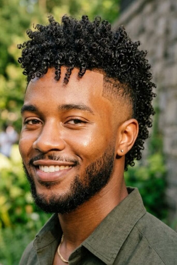 Curly Mohawk with Low Fade