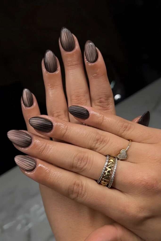 Dark Brown Ribbed Nails