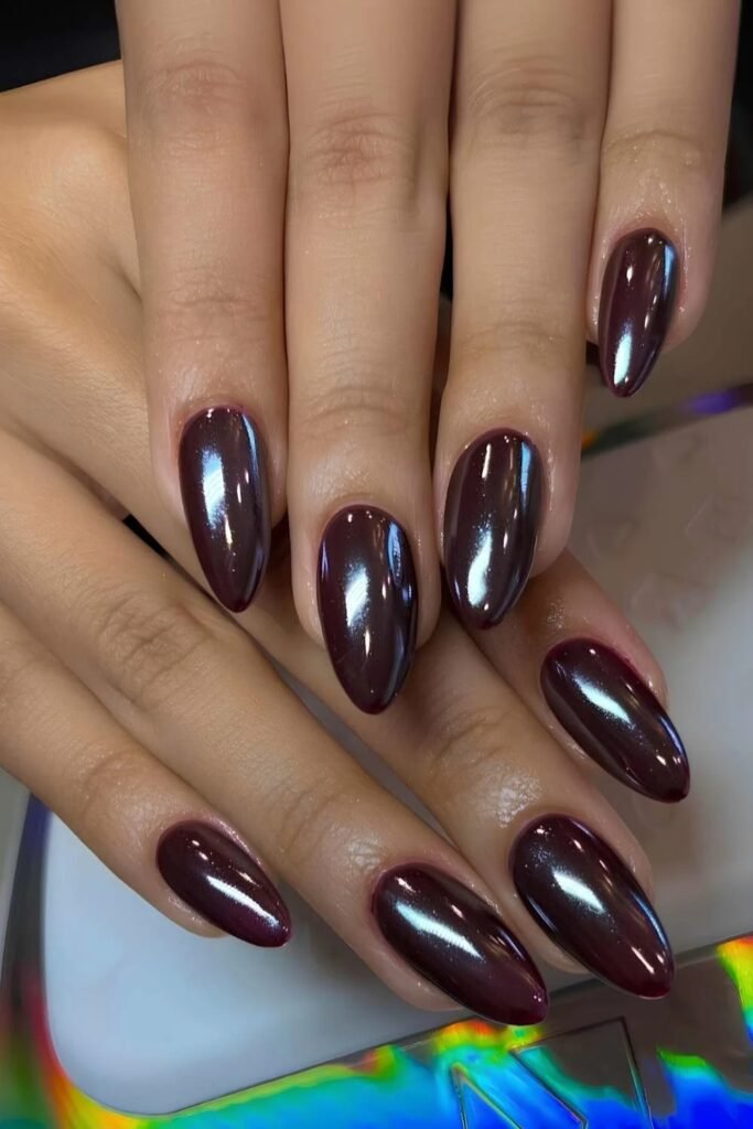 Dark Cherry Metallic Nails