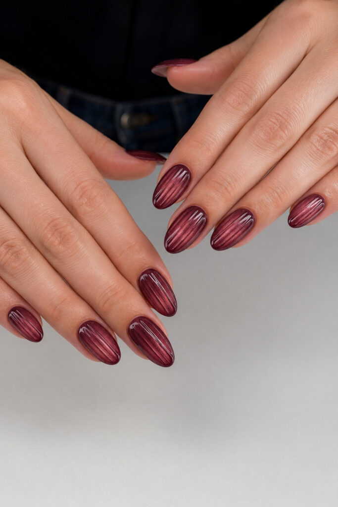 Deep Cherry Ribbed Nails