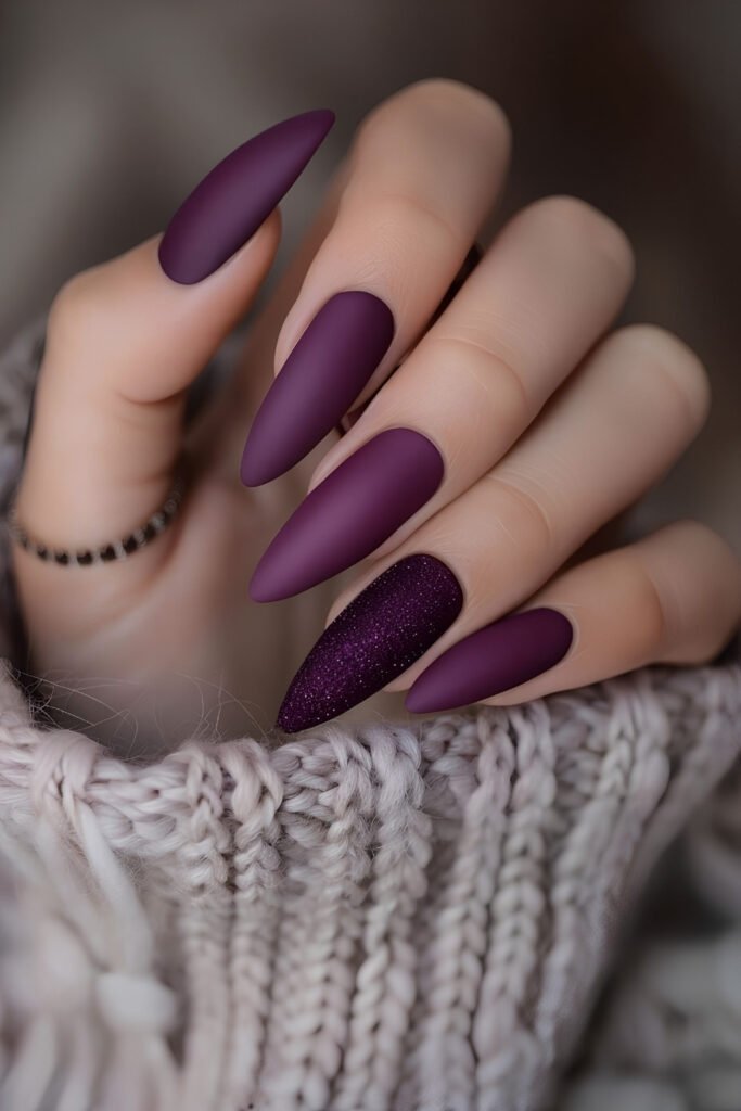Deep Plum Matte Stiletto Nails