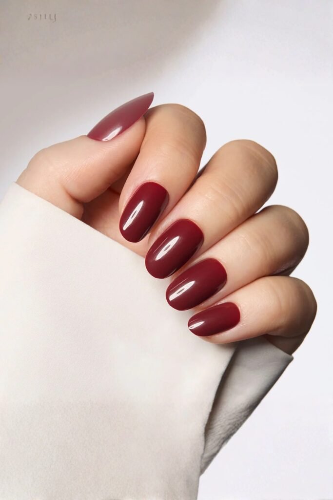 Deep Wine Gloss Oval Nails